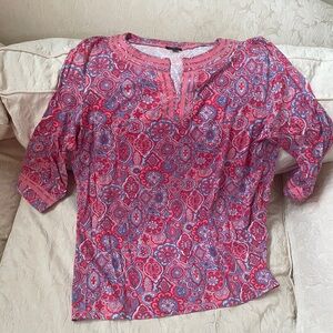 Talbots Women's Pink and Purple Patterned tunic Top XL
